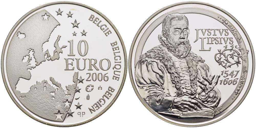 Бельгия 10 евро 2006 400 лет со дня смерти Юста Липсия (1547-1606), философа, филолога, последователя Сенеки KM 255 серебро PROOF 02-040-34