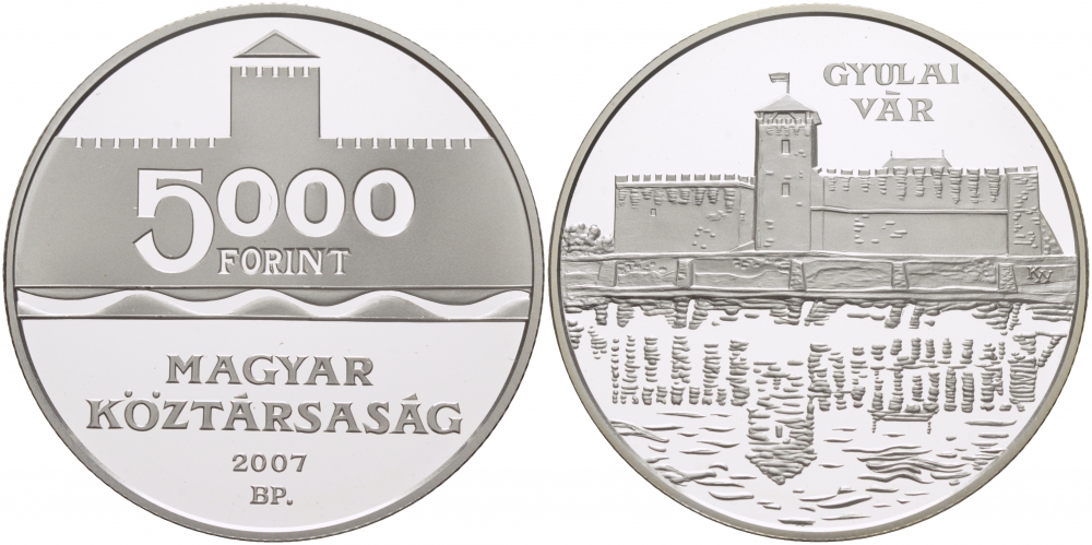 Венгрия 5000 форинтов 2007 серия венгерские крепости, Дьюла, тираж 4000 экземпляров KM 798 серебро PROOF 04-312-43