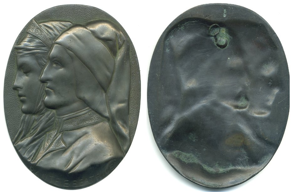 Италия плакетка XX век Данте и Беатриче Портинари бронза 5-4-4-40