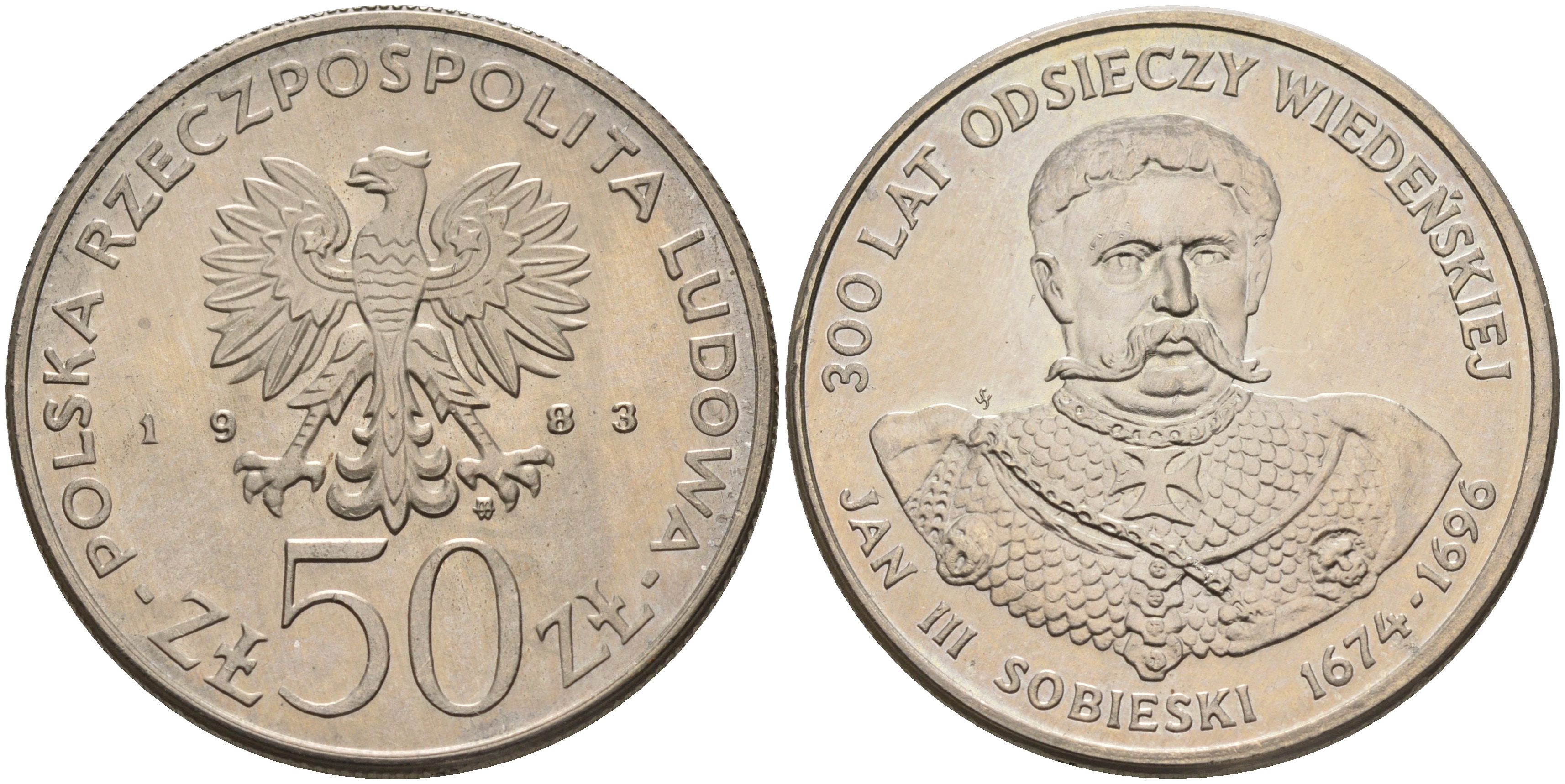 Польша 50 злотых 1983 MW, серия Польские короли, Ян III Собеский (1674-1696) KM 145, ParchImowicz 265 медно-никель  UNC  4149-146