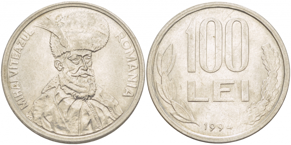 Румыния 100 леев 1994 Михай Храбрый (1558-1601) KM 111 сталь плакированная никелем 3457-524