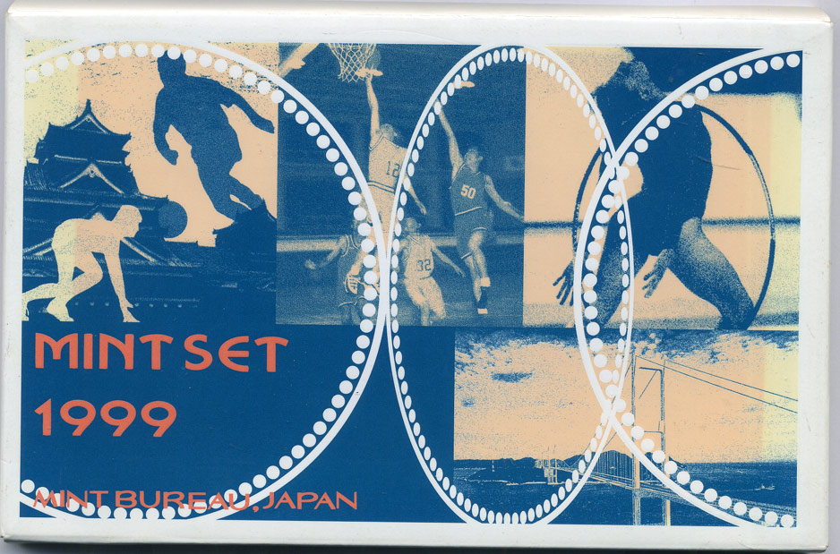 Япония набор из 6 монет + жетон 1999 официальный набор в пластиковой упаковке, жетон год зайца BUNC 2-4-1-08