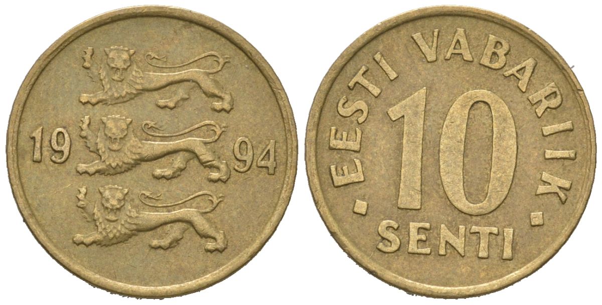 Эстония 10 сентов 1994 KM 22 латунь 4621-423