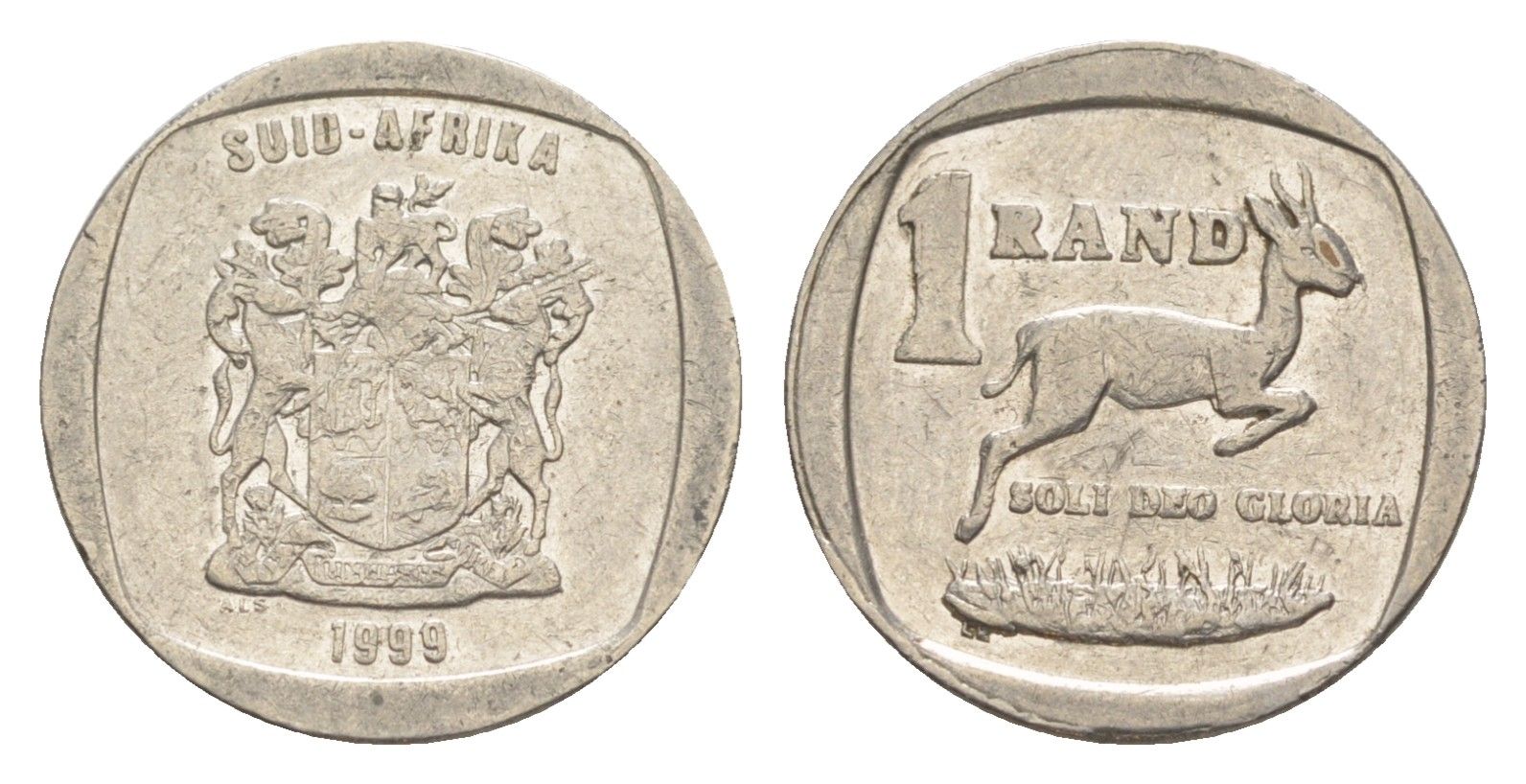 ЮАР 1 ранд 1999 антилопа спрингбок, герб KM 164 медь плакированная никелем 4618-861