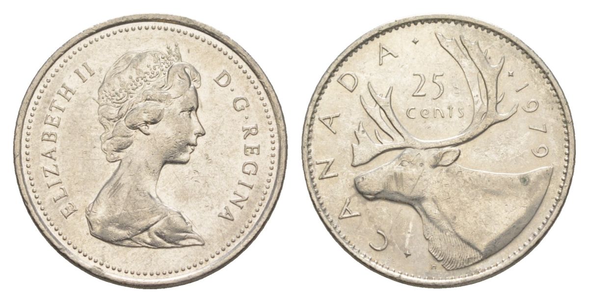 Канада 25 центов 1979 Елизавета II (1952-2022), олень KM 74 никель 4631-1047