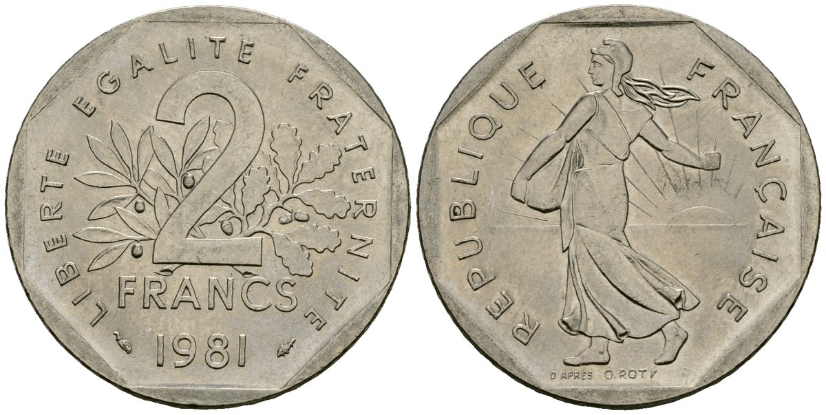 Франция 2 франка 1981 сеятель KM 942.1, Le Franc 272.3 никель 4120-1242