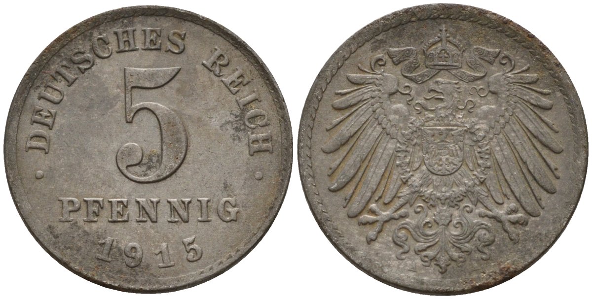 Германия 5 пфеннигов 1915 A KM 19, J. 297 железо 4151-558