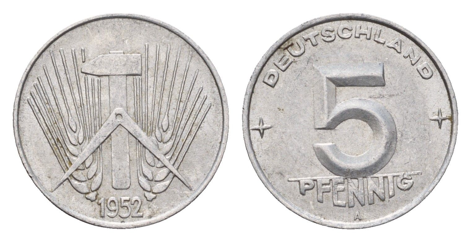 ГДР 5 пфеннигов 1952 A KM 6 алюминий 4651-618