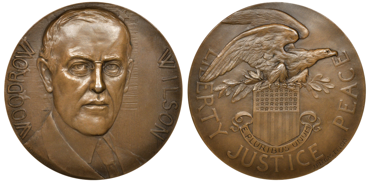 США медаль ND президент Вильсон, 63,3 мм, 160,7 гр бронза UNC 4113-823