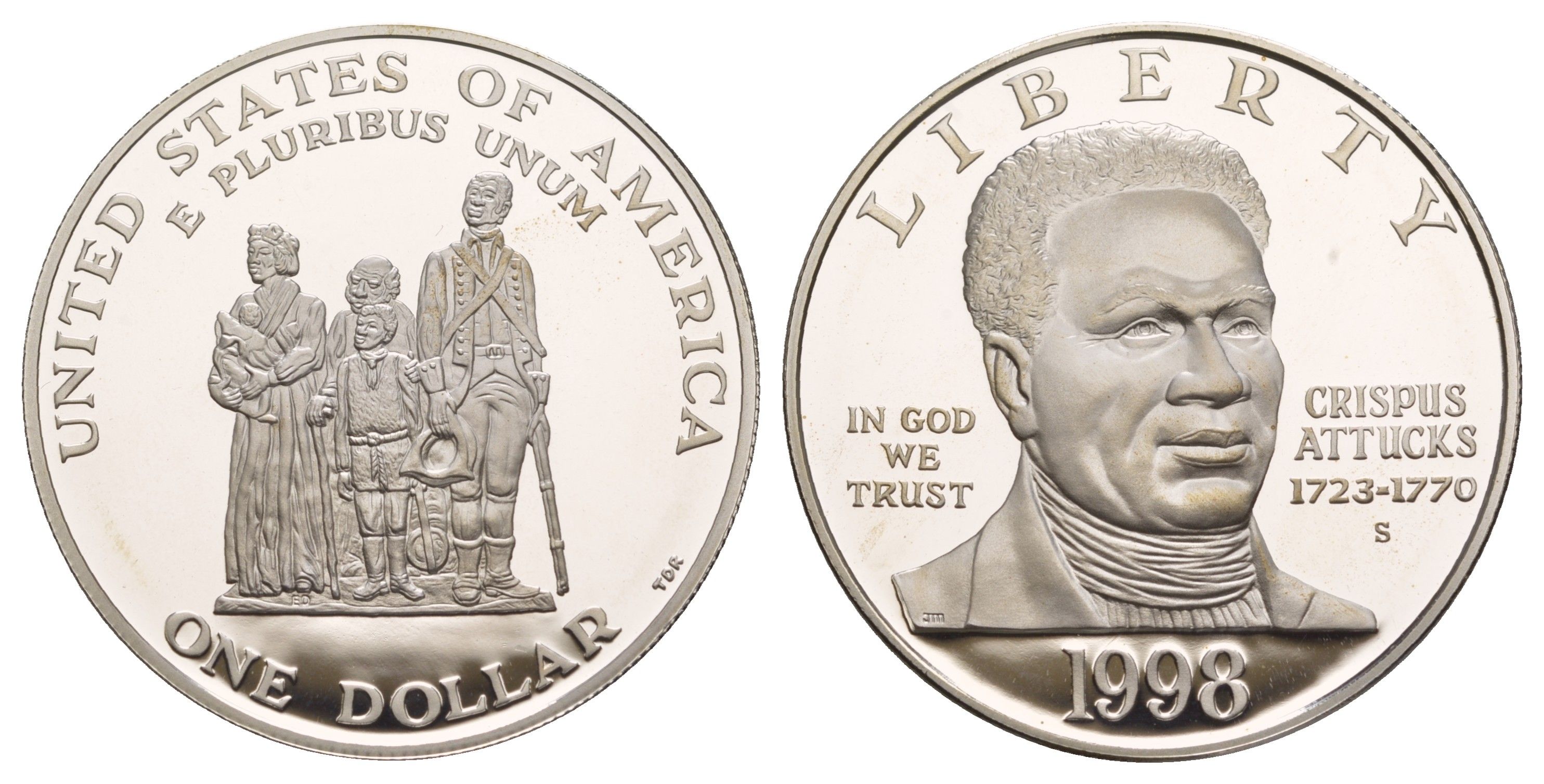 США 1 доллар 1998 S, 275 лет со дня рождения Криспаса Эттакса KM 288 серебро PROOF 11-256-44