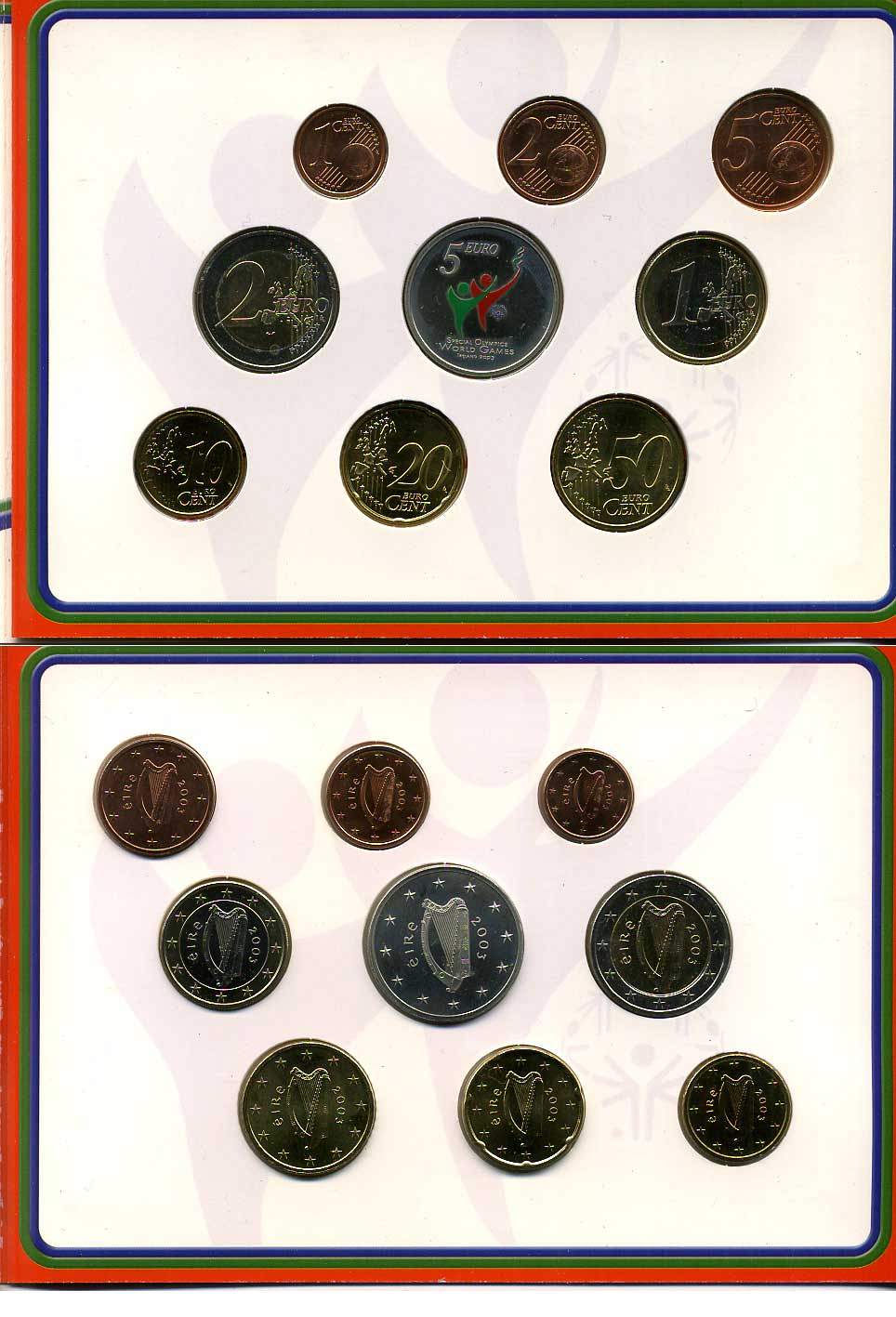 Ирландия официальный набор из 9 монет 2003 включая 5 евро специальные Олимпийские игры в Ирландии 2003, цветная эмаль ​KM MS12 UNC 1-6-4-75