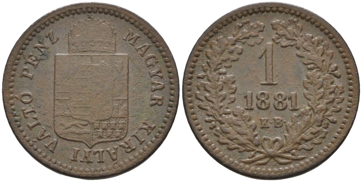 Венгрия 1 крейцер 1881 КВ, Франц Иосиф I (1848-1916) KM 458 медь 4585-144