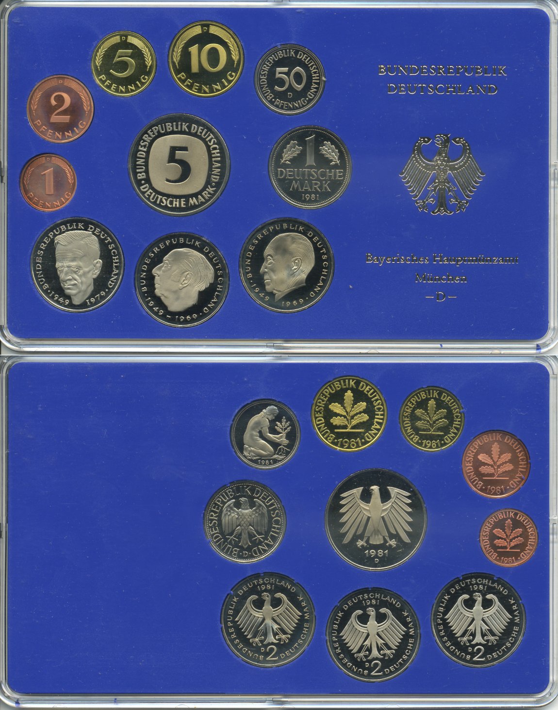 ФРГ НАБОР ИЗ 9 МОНЕТ 1981 D ОФИЦИАЛЬНЫЙ НАБОР В ПЛАСТИКЕ PROOF 00-00