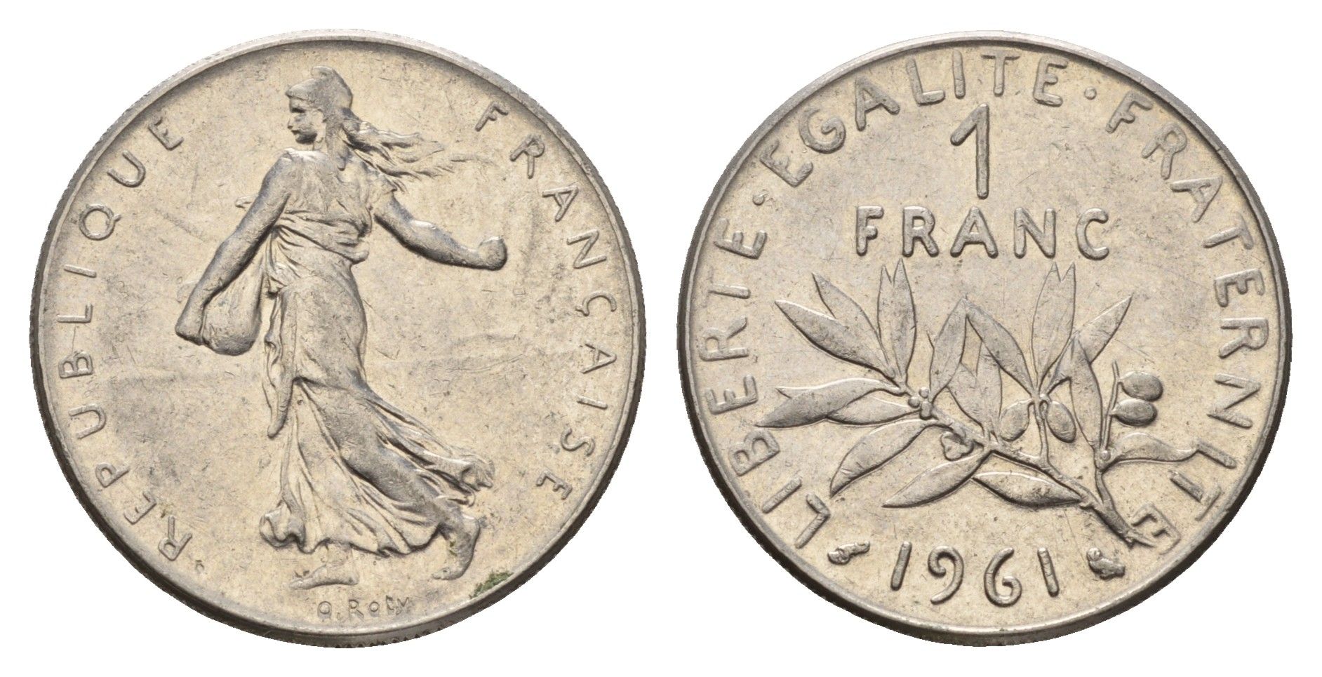 Франция 1 франк 1961 сеятель KM 925 никель 3336-923