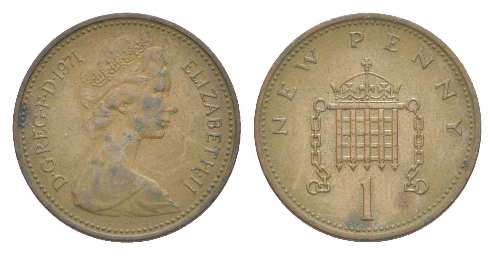 Великобритания 1 пенни 1971 Елизавета II (1952-2022) KM 915, Spink 4237 (B1) бронза 4643-462