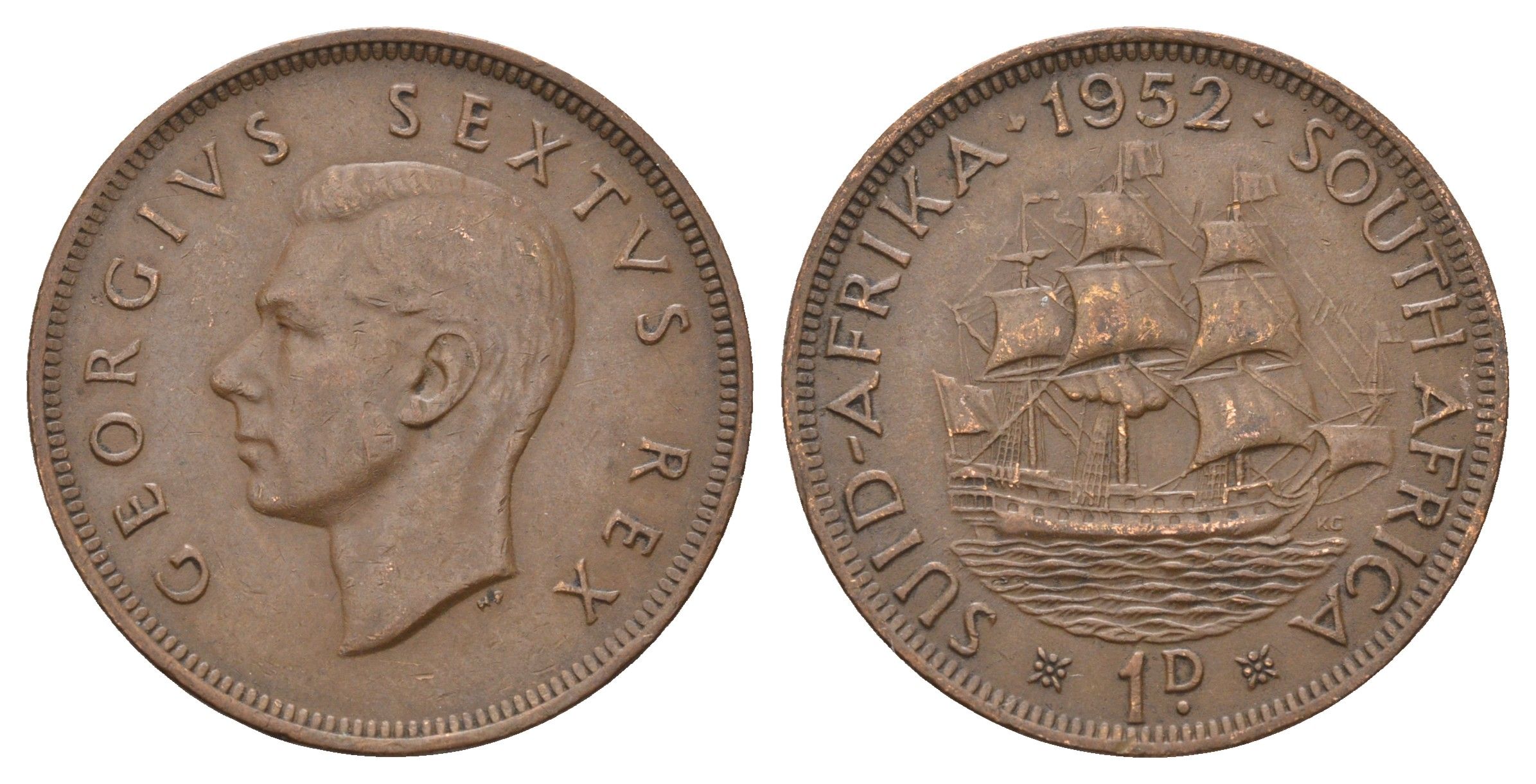 ЮАР 1 пенни 1952 Георг VI (1936-1952) KM 34.2 бронза 4526-942