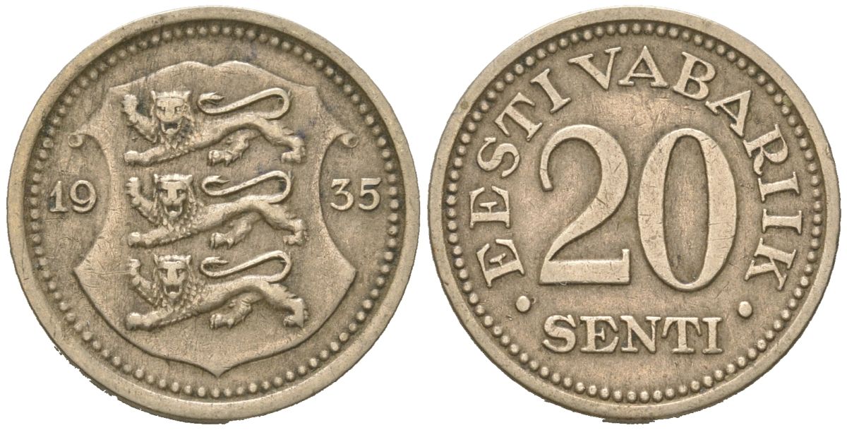 Эстония 20 центов 1935 Республика (1918-1941) KM 17 никель бронза 4615-1067