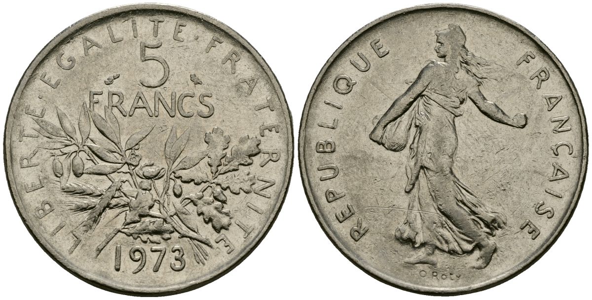 Франция 5 франков 1973 KM 926a медно-никель плакированный никелем 4120-442