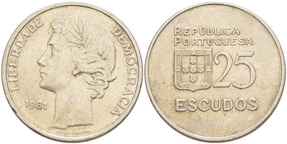 Португалия 25 эскудо 1981 KM 607а медно-никель 4521-1232