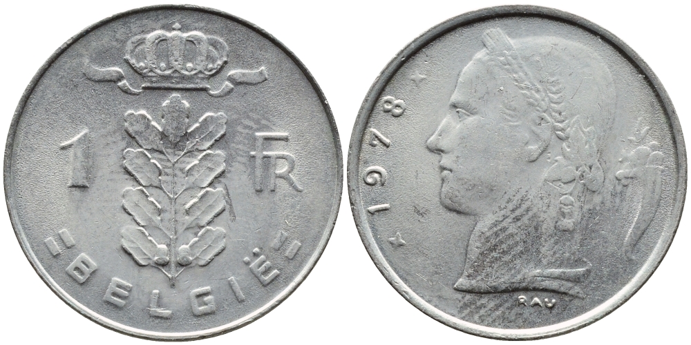 БЕЛЬГИЯ 1 ФРАНК 1978 BELGIE KM 143.1 медно-никель 4391-1256