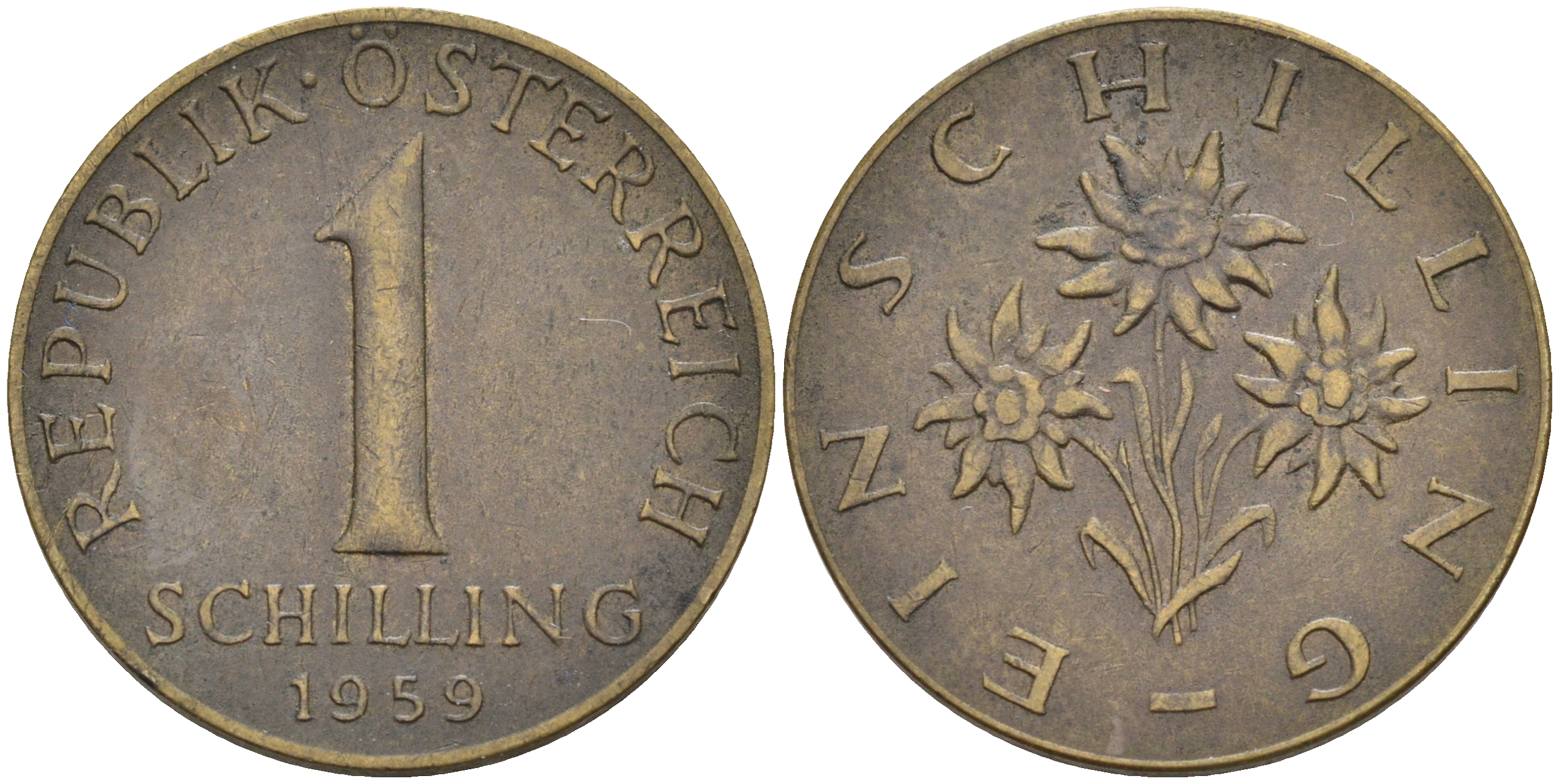 Австрия 1 шиллинг 1959 KM 2886 алюминиевая бронза 63-1317
