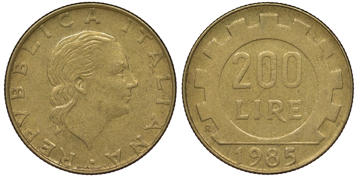 Италия 200 лир 1985 R, шестерня KM 105 алюминиевая бронза 4128-1254