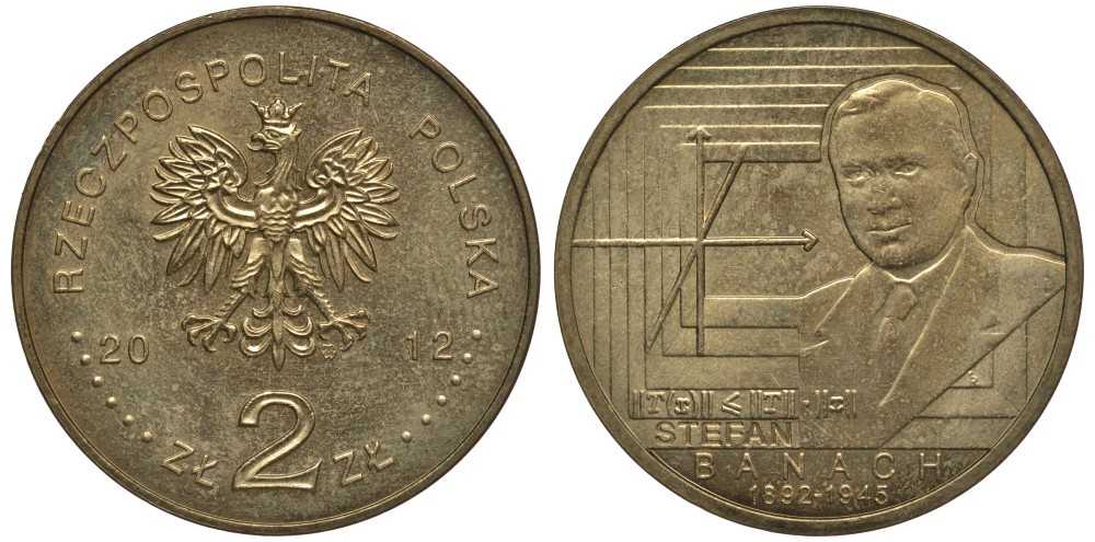 Польша 2 злотых 2012 MW, 120 лет со дня рождения Стефана Банаха (1892-1945) KM 817 нордик 111-611