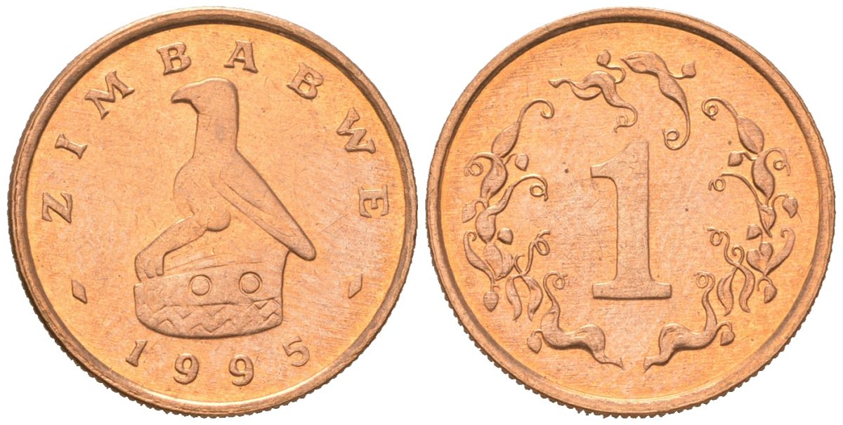 Зимбабве 1 цент 1995 птица-идол KM 1a сталь плакированная бронзой UNC 4615-1141