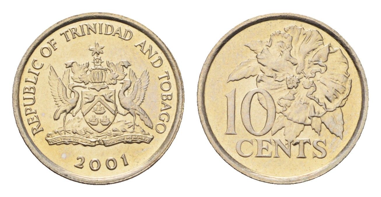 Тринидад и Тобаго 10 центов 2001 цветок гибискуса KM 31 медно-никель UNC 4685-537