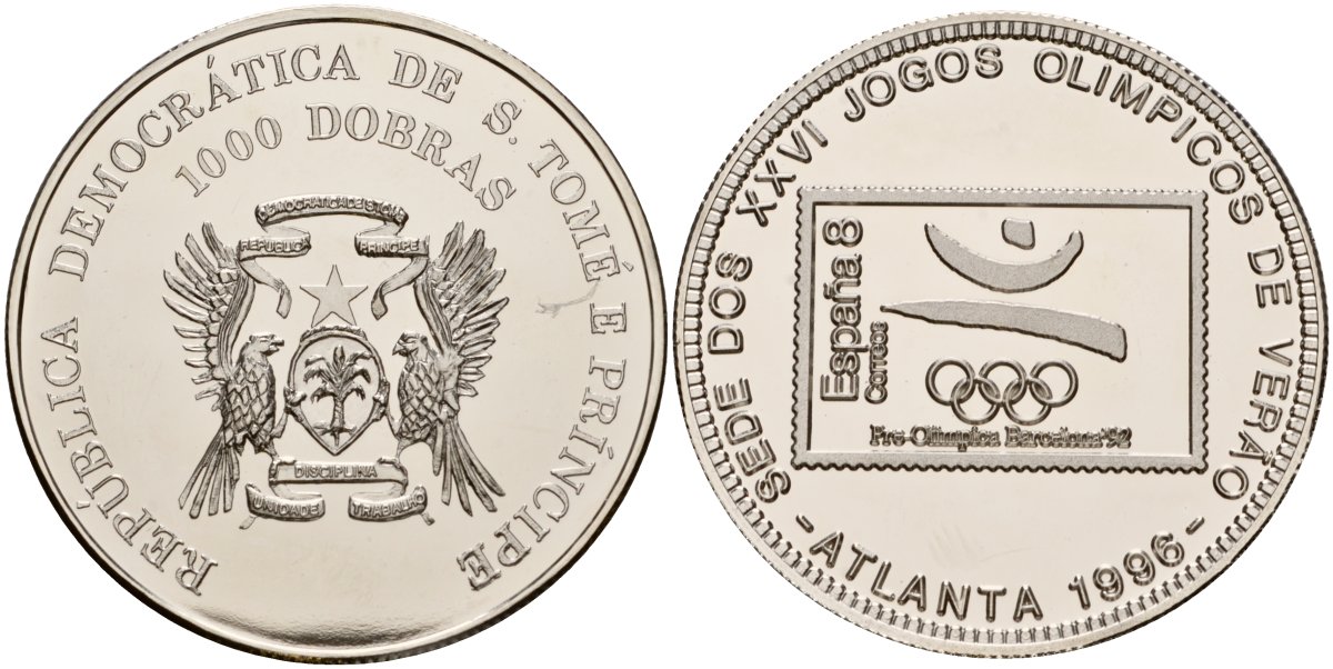 Сан-Томе и Принсипи 1000 добра 1996 100 лет Олимпийским играм, Барселона 1992 KM 121 медно-никель UNC 11-084-45