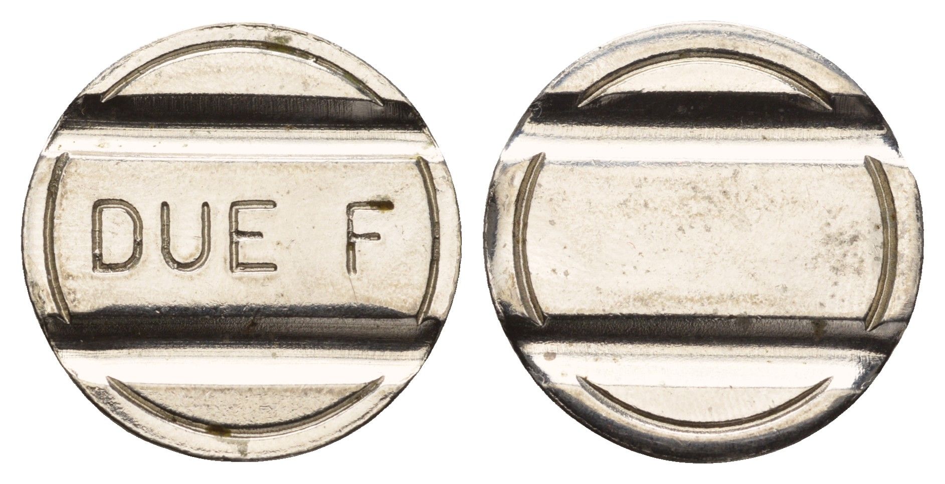 Италия жетон для вендингового автомата "Due F" диаметр 24 мм, вес 6,1 гр нержавеющая сталь 4670-524