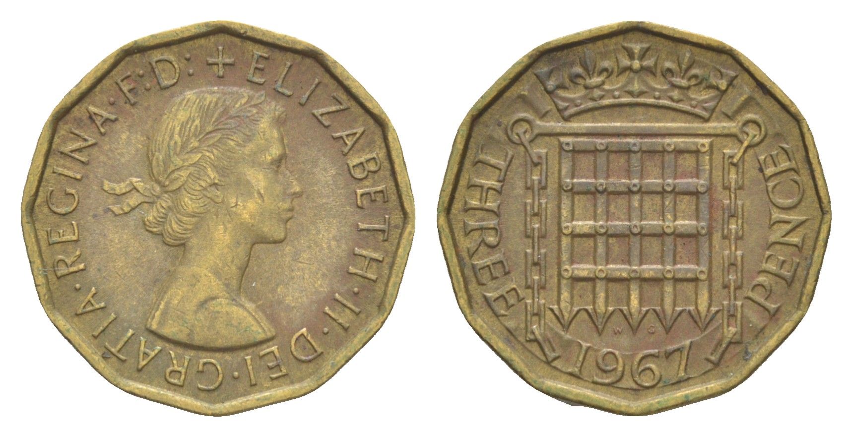 Великобритания 3 пенса 1967 Елизавета II (1952-2022) KM 900, Spink 4153 никель латунь 4643-466