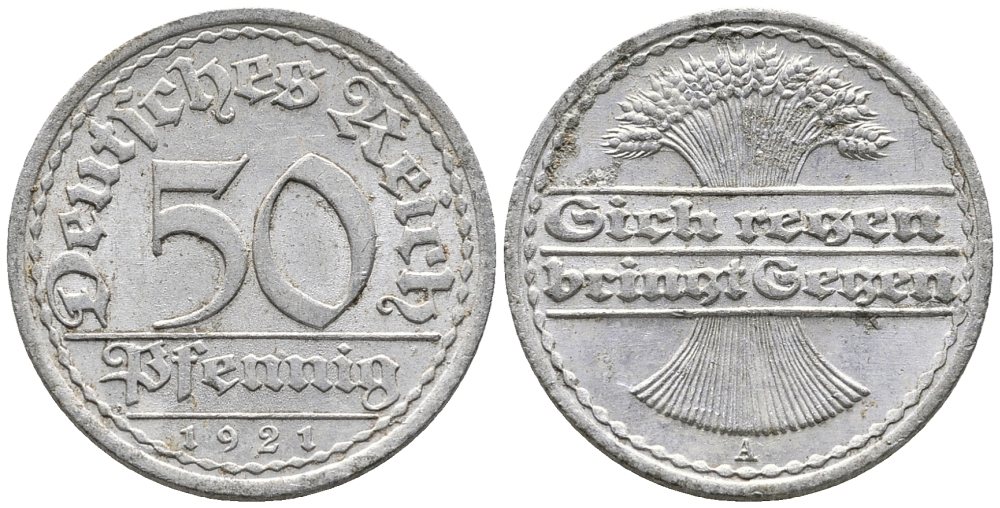 ГЕРМАНИЯ 50 ПФЕННИГОВ 1921 A KM 27, J. 301 алюминий 24-1034