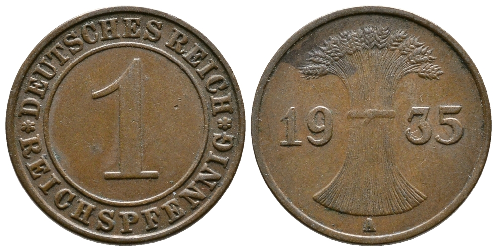 Германия 1 рейхспфенниг 1935 A KM 37, J. 313 бронза 220-112