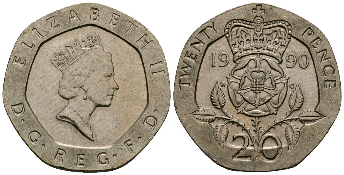 Великобритания 20 пенсов 1990 Елизавета II (1952-2022) KM 939, Spink 4361 (G2) медно-никель 4135-146