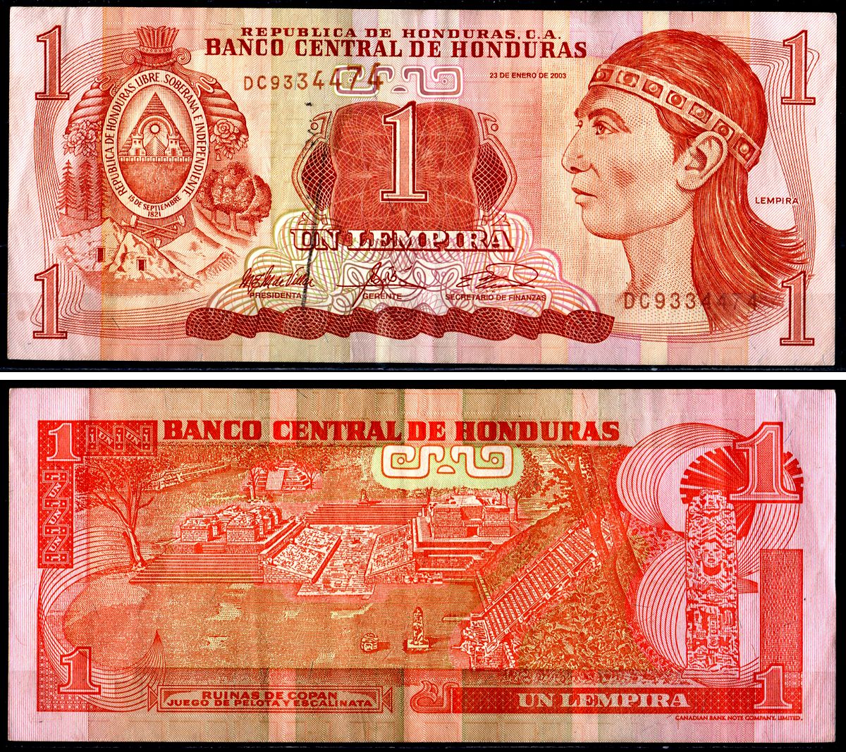 Гондурас 1 лемпира 2003 Pick 84c бумага 3295-107-4-2