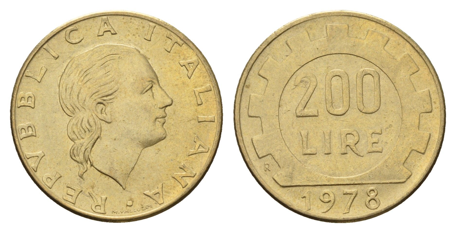 Италия 200 лир 1978 R, шестерня KM 105 алюминиевая бронза 4631-851