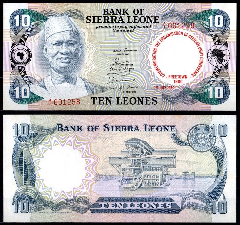 Сьерра-Леоне 10 леоне 1980 Памятная надпечатка конференция ОАЕ во Фритауне Pick 13 бумага UNC (пресс) 451-1116-1