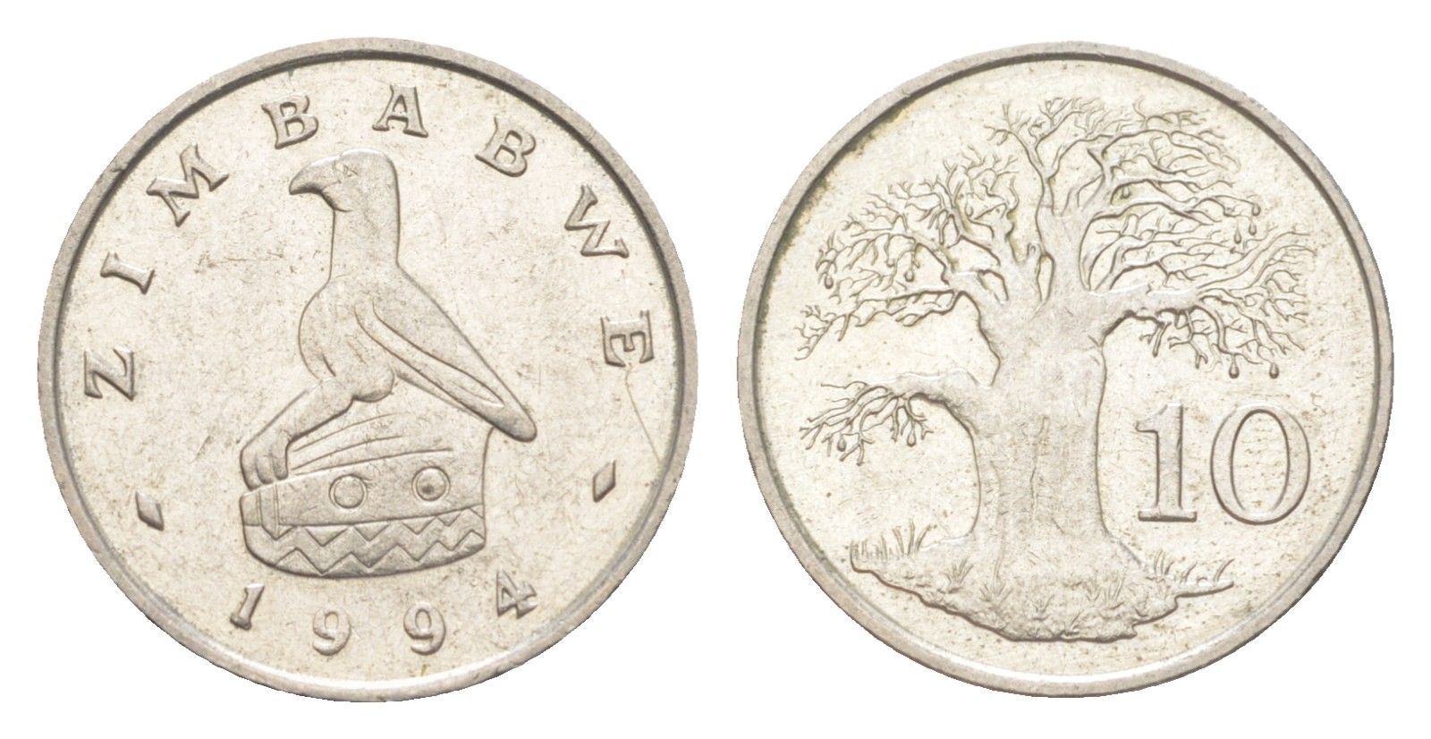 Зимбабве 10 центов 1994 птица-идол, баобаб KM 3 медно-никель aUNC 4651-861