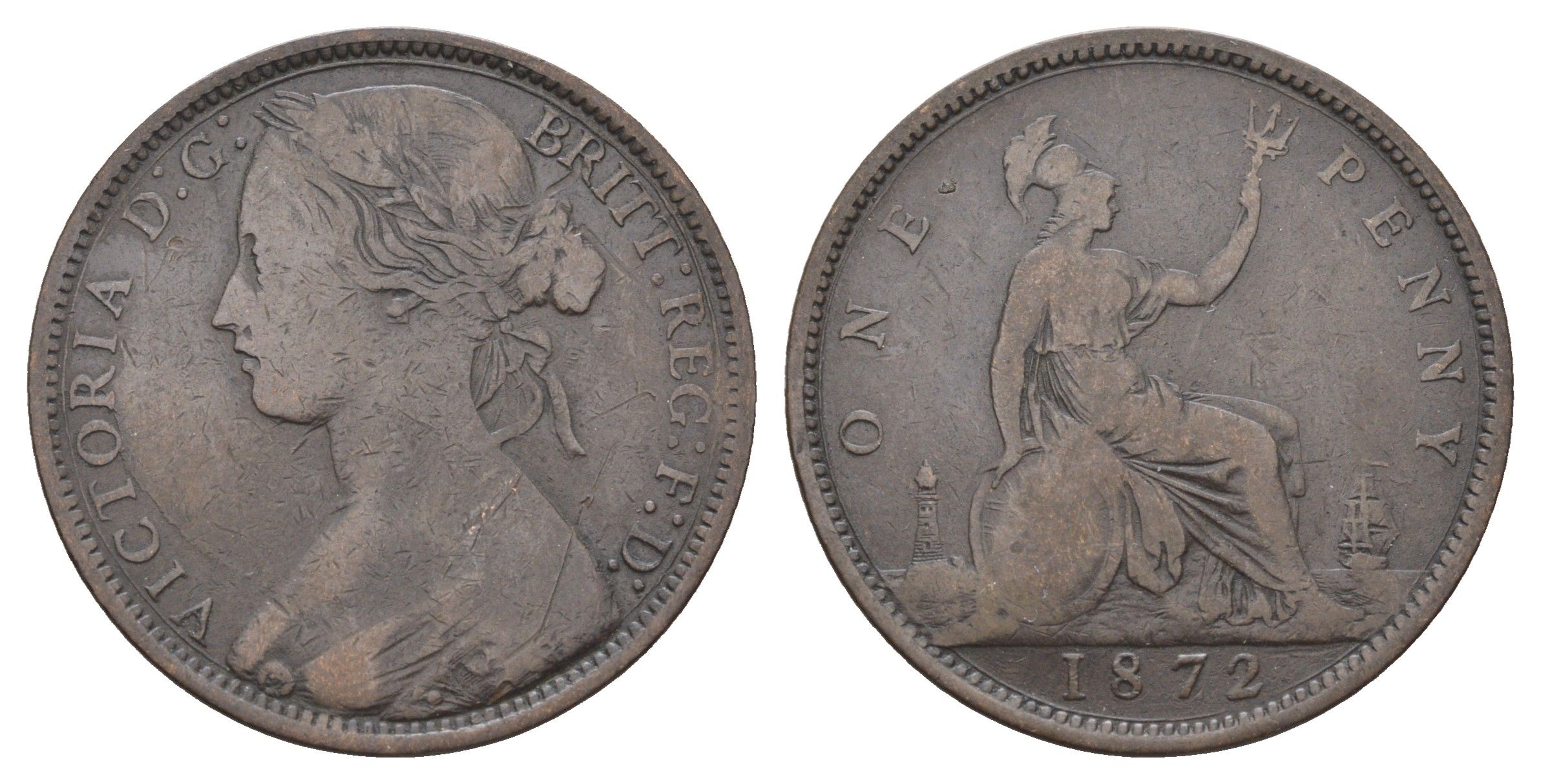 Великобритания 1 пенни 1872 Виктория (1837-1901) KM 749.2, Spink 3954 бронза 4661-336