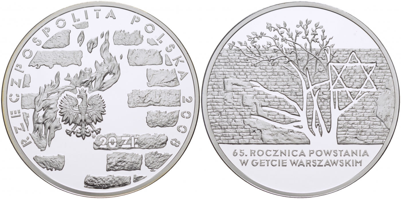 Польша 20 злотых 2008 65 лет восстания в Варшавском гетто KM 636 серебро PROOF 1077-4-53