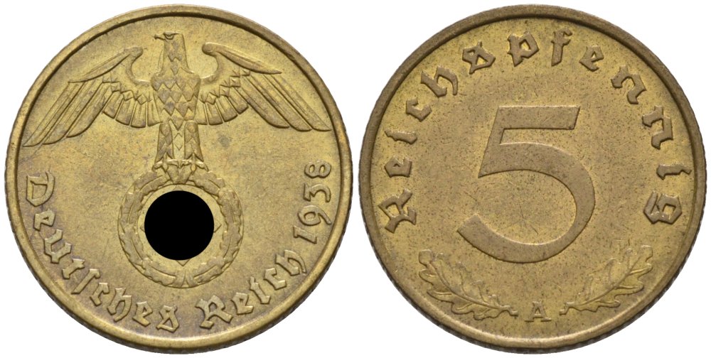 Германия 5 рейхспфеннигов 1938 A KM 91, J. 363 алюминиевая бронза 4567-1041