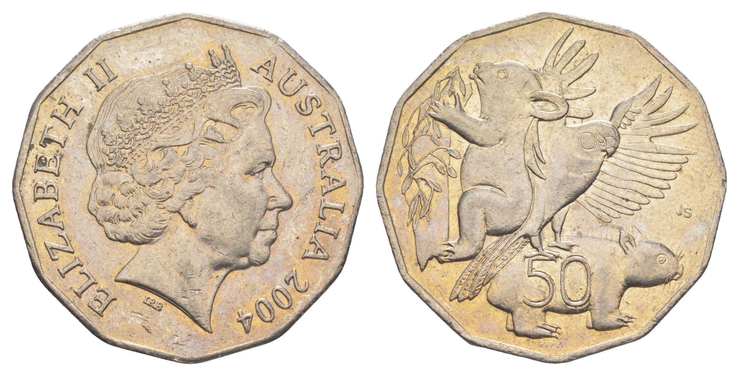 Австралия 50 центов 2004 Австралийская фауна - Лорикет, коала и вомбат KM 694 медно-никель 32-542