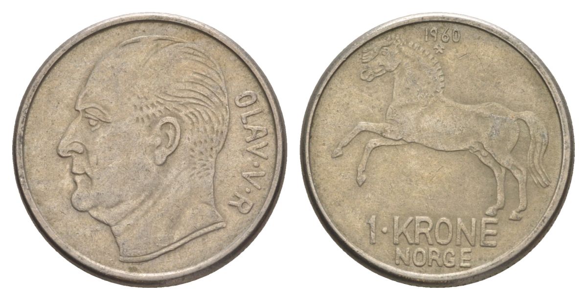 Норвегия 1 крона 1959 Улаф V (1957-1991) KM 409 медно-никель 4635-637