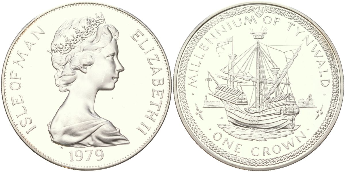 Остров Мэн 1 крона 1979 1000 лет Тинвальду - Каракка KM 48a серебро PROOF 1529-1013