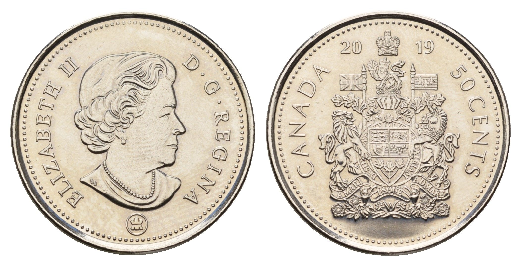 Канада 50 центов 2019 Елизавета II (1952-2022) KM 494 сталь плакированная никелем UNC 110-1044
