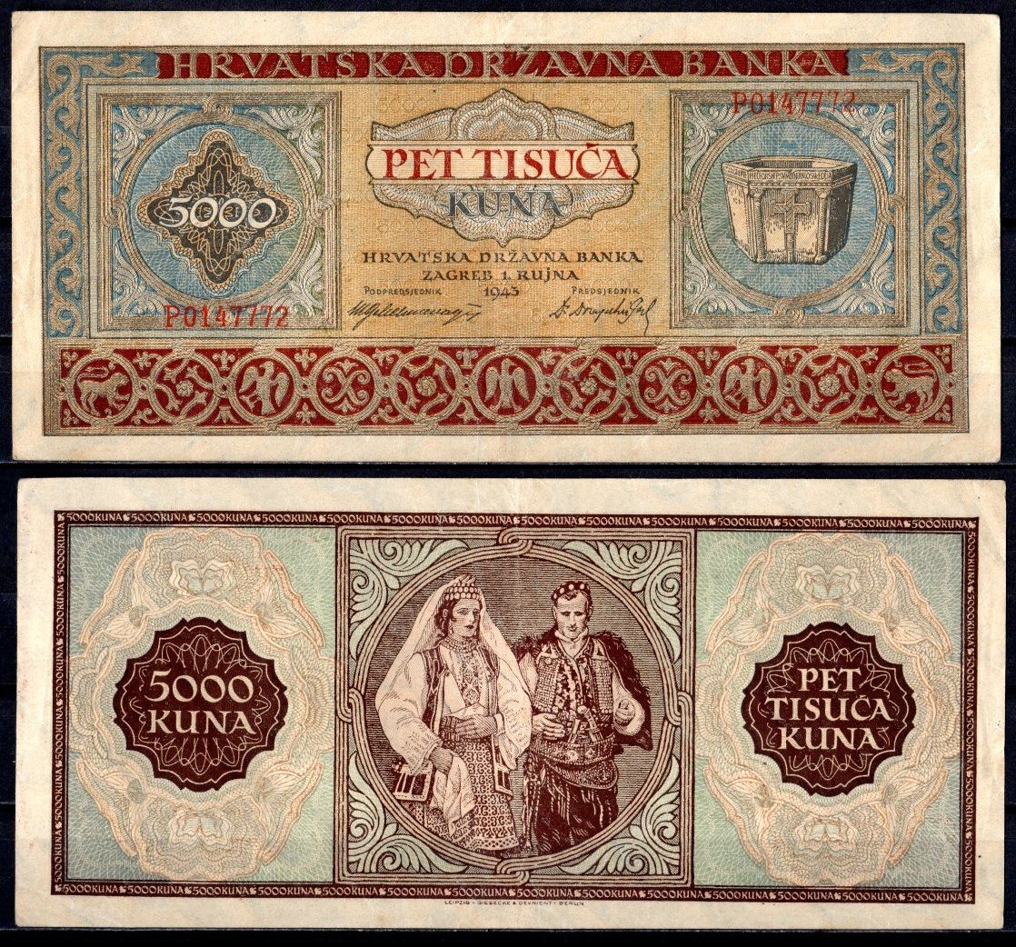 Хорватия 5000 куна 1943 Pick 13 a бумага 7553-35-4-2