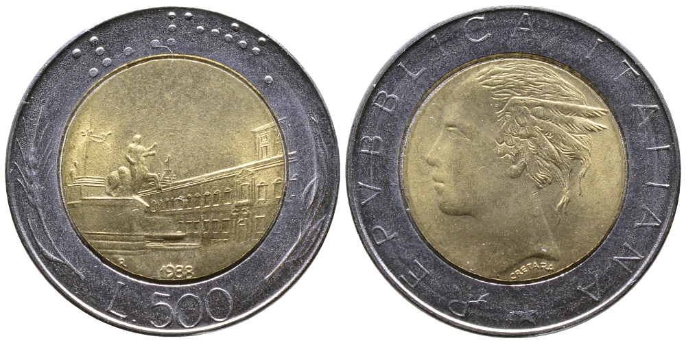 Италия 500 лир 1988 R KM 111 биметалл 259-744