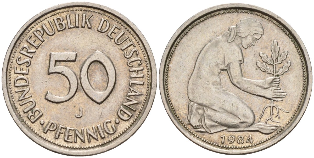ФРГ 50 пфеннигов 1984 J KM 109, J. 384 медно-никель 4177-722