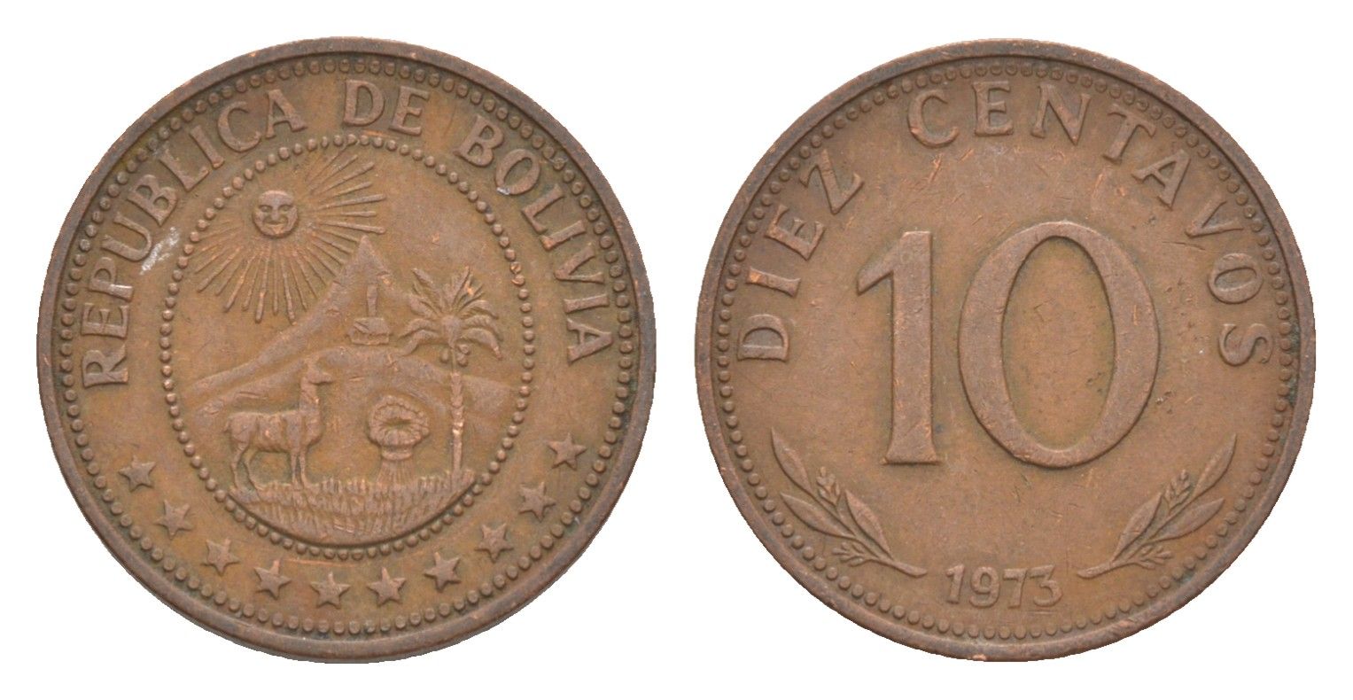 Боливия 10 сентаво 1973 KM 188 медь плакированная медно-никелем 4649-837